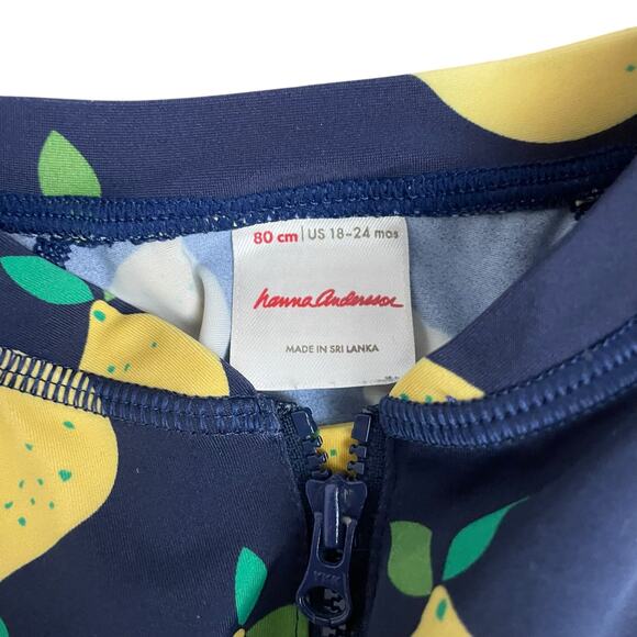 Hanna Andersson Lemon Print Zip Rashguard Swimsuit 18–24M UPF 50+ One Piece - Picture 2 of 11